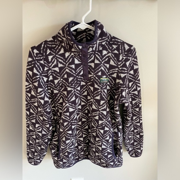 L.L. Bean Retro Geo Print Sweater Fleece Pullover - Dark Purple - Size Medium - Picture 12 of 12